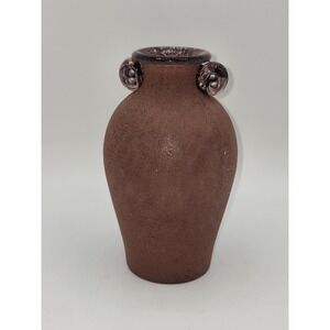 Vintage Art Glass Amphora Vase Brown Satin Finish Applied Scroll Handles